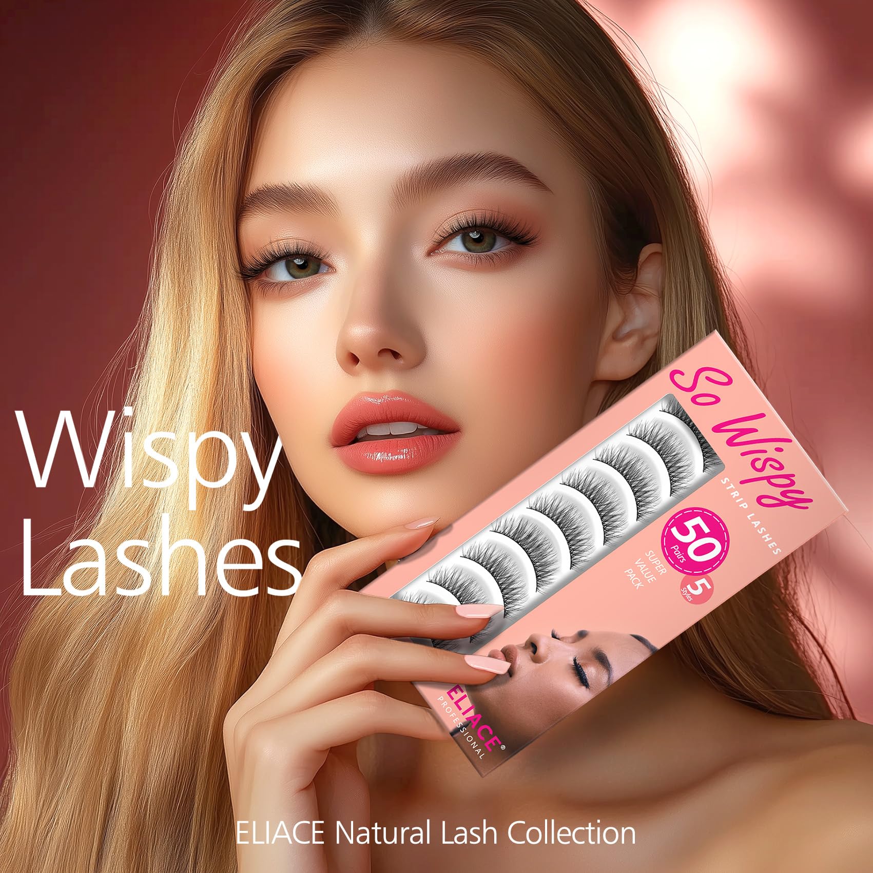 Eliace Luxurious 50 Pairs Cat Eye Lashes – 5 Styles, 3D Mink, Soft Band, Lash Tweezers