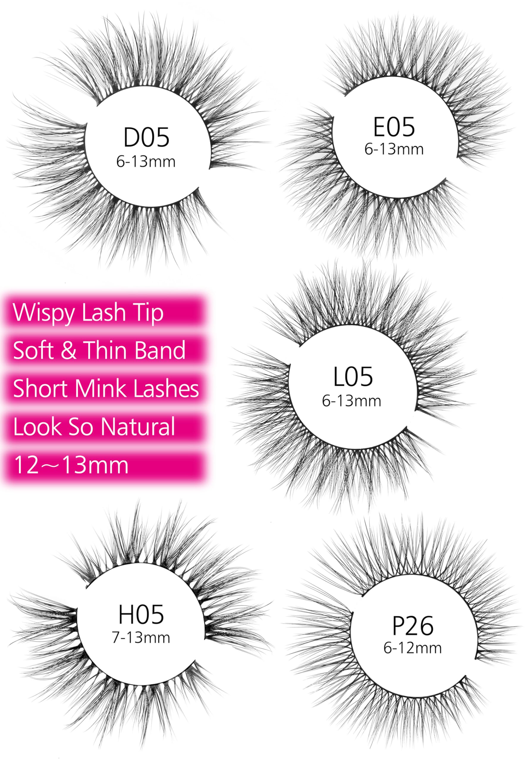 Eliace Luxurious 50 Pairs Cat Eye Lashes – 5 Styles, 3D Mink, Soft Band, Lash Tweezers