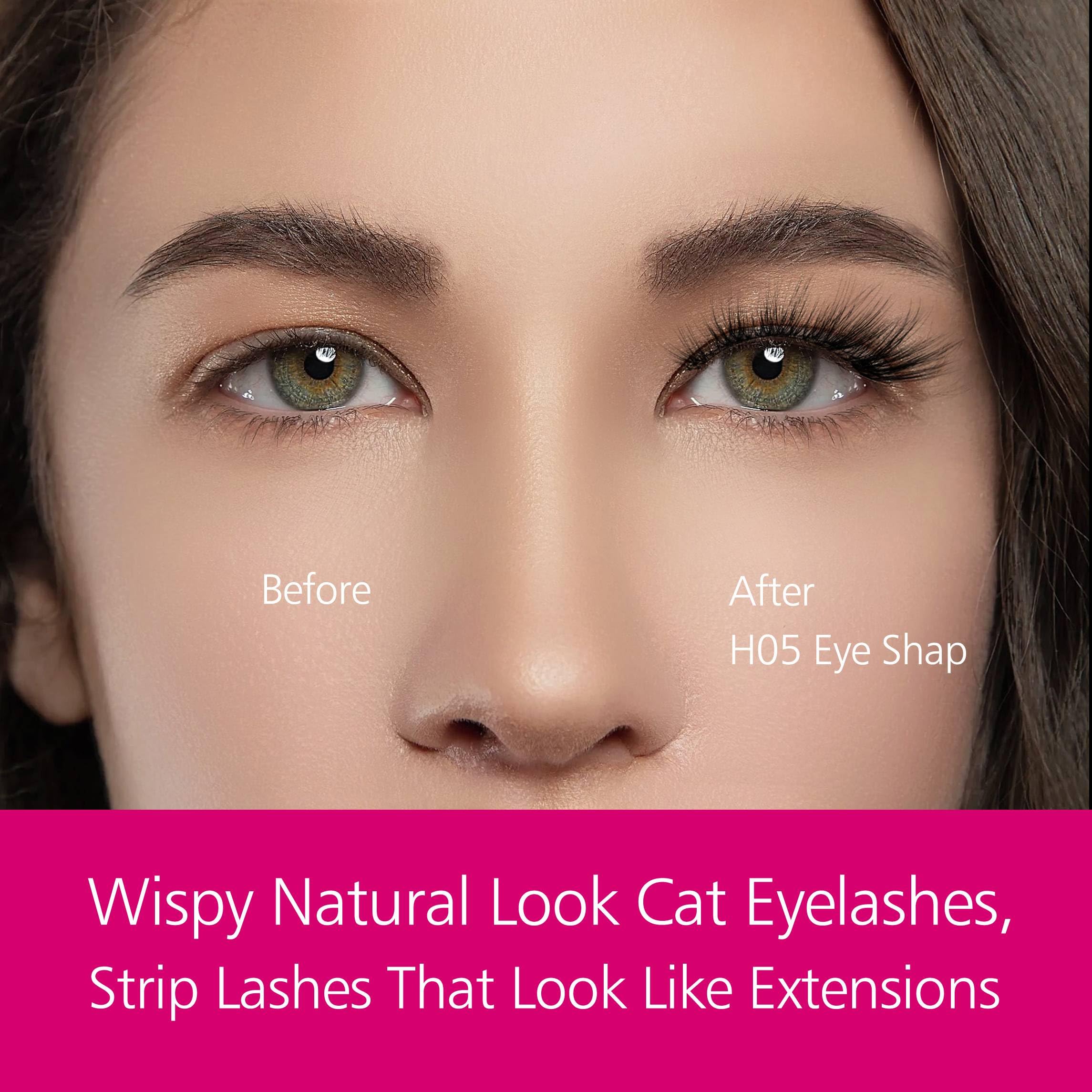 Eliace Luxurious 50 Pairs Cat Eye Lashes – 5 Styles, 3D Mink, Soft Band, Lash Tweezers
