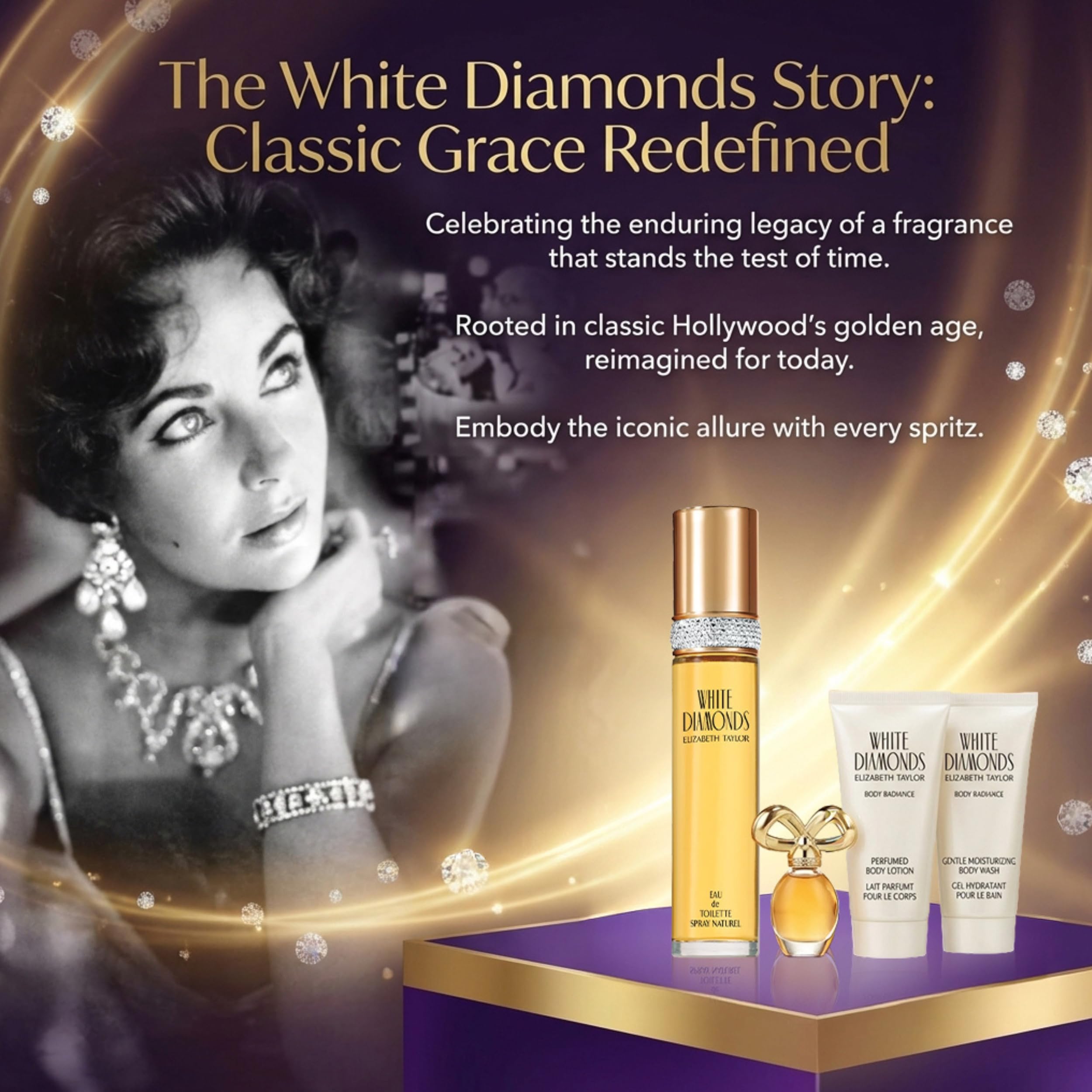 Elizabeth Taylor White Diamonds Gift Set – Spray, Body Lotion, Body Wash & Perfume