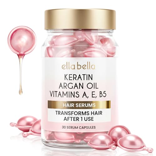 ELLA BELLA Keratin Hair Serum – Argan Oil & Vitamins A,E,B5 – Anti-Frizz & Night Repair