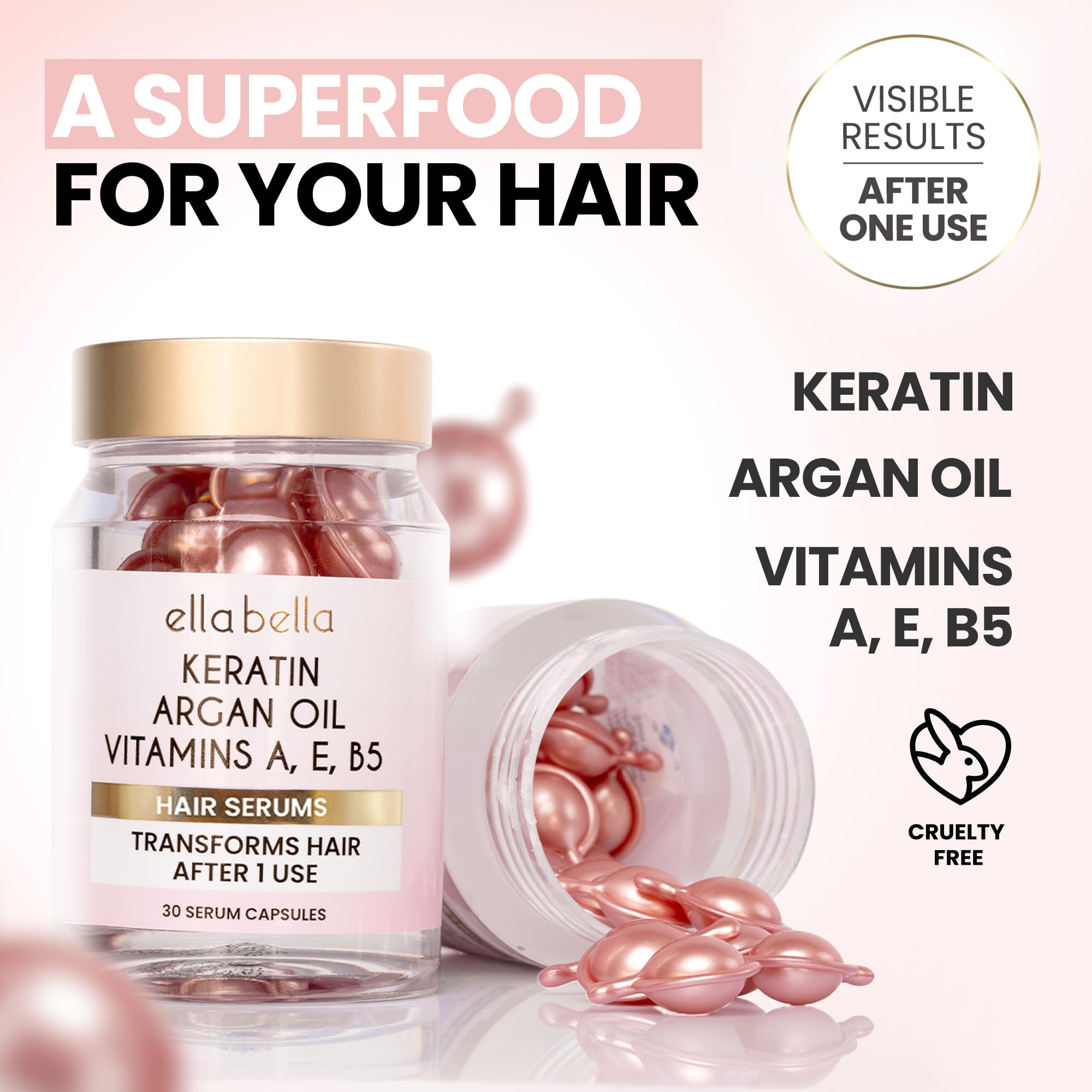 ELLA BELLA Keratin Hair Serum – Argan Oil & Vitamins A,E,B5 – Anti-Frizz & Night Repair
