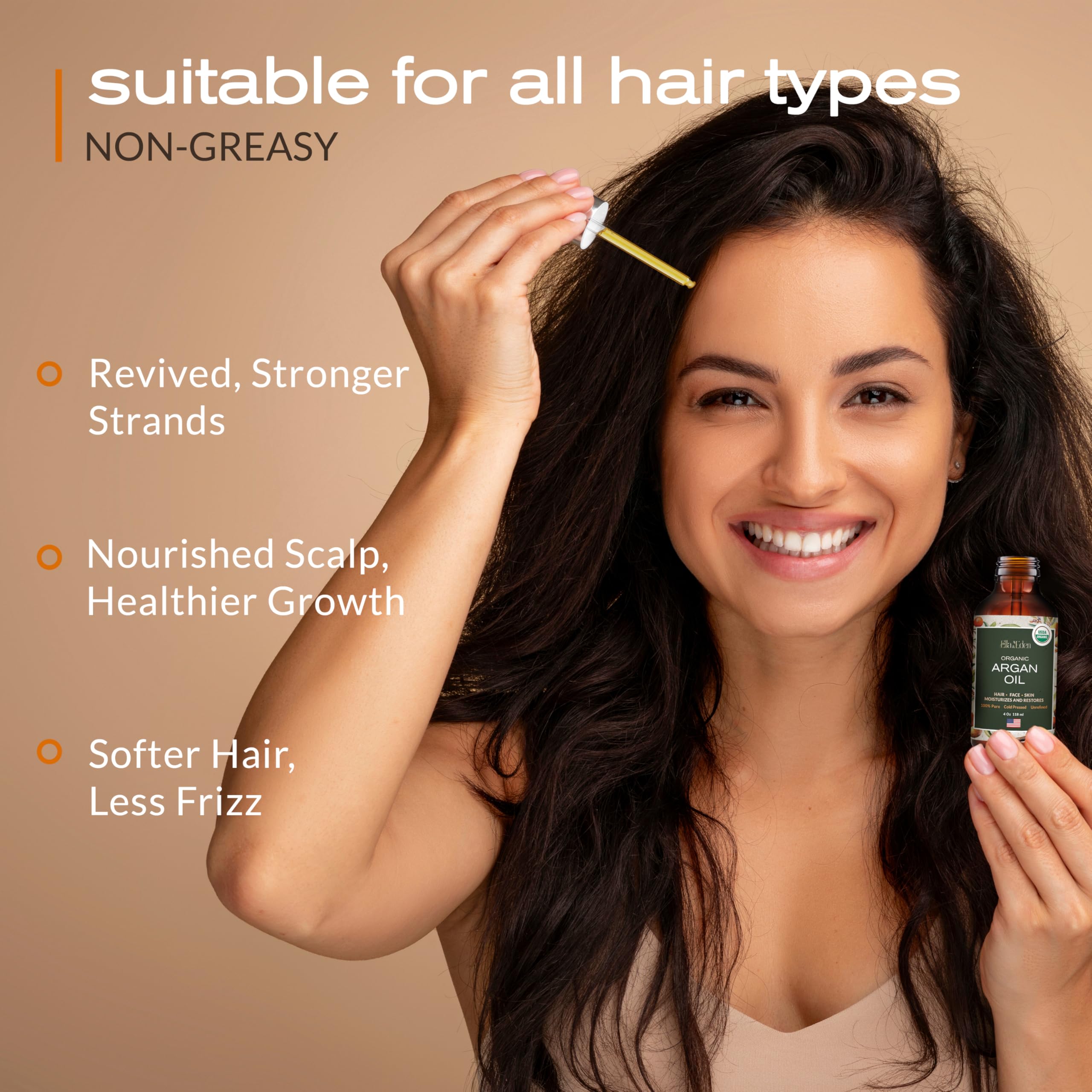 Ella & Eden Organic Moroccan Argan Oil — 100% Pure Cold-Pressed USDA Certified Unrefined, 4 Fl Oz