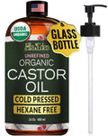 Ella & Eden USDA Organic Castor Oil – Cold-Pressed, Hexane-Free, 16 oz Glass Bottle