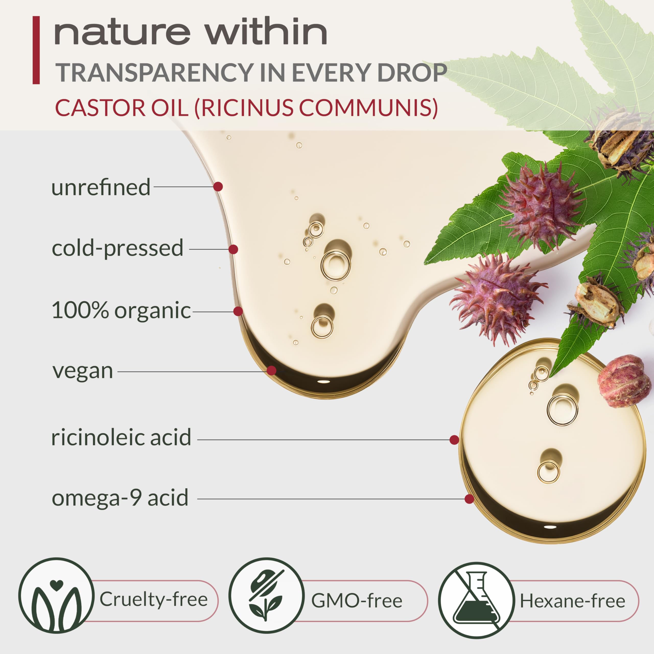 Ella & Eden Organic Castor Oil – 32oz, Cold-Pressed & Hexane-Free | Hair, Skin, Lashes