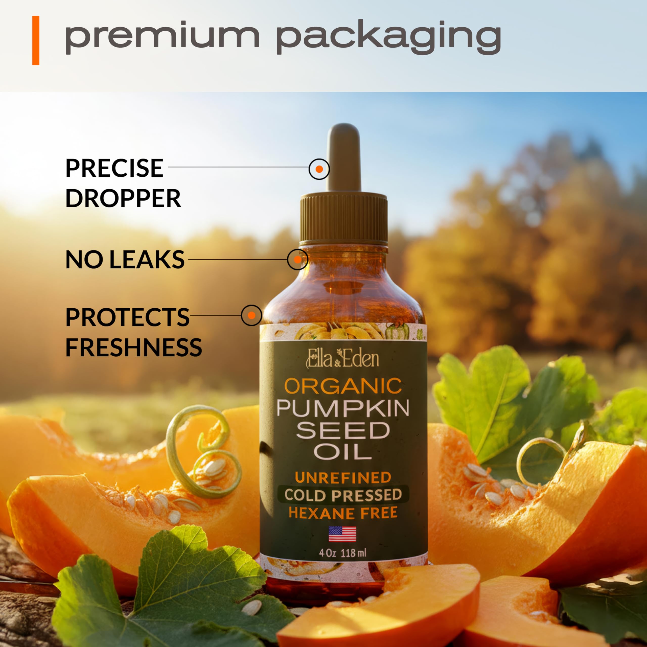 Ella & Eden Organic Pumpkin Seed Oil for Hair Growth – Cold-Pressed, Hexane-Free, 4 Fl Oz