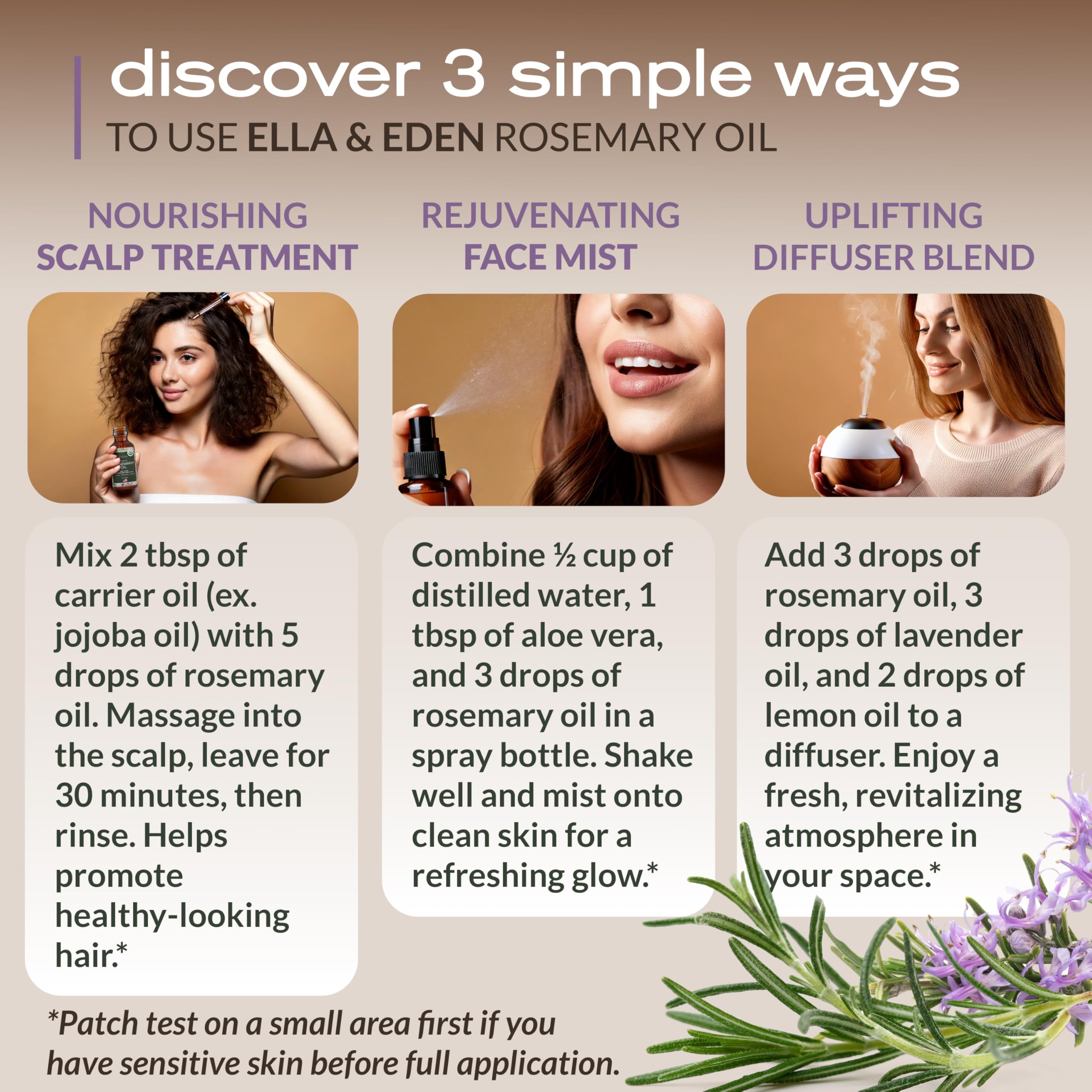 Ella & Eden Organic Rosemary Essential Oil - 4 oz Steam-Distilled, Hexane-Free