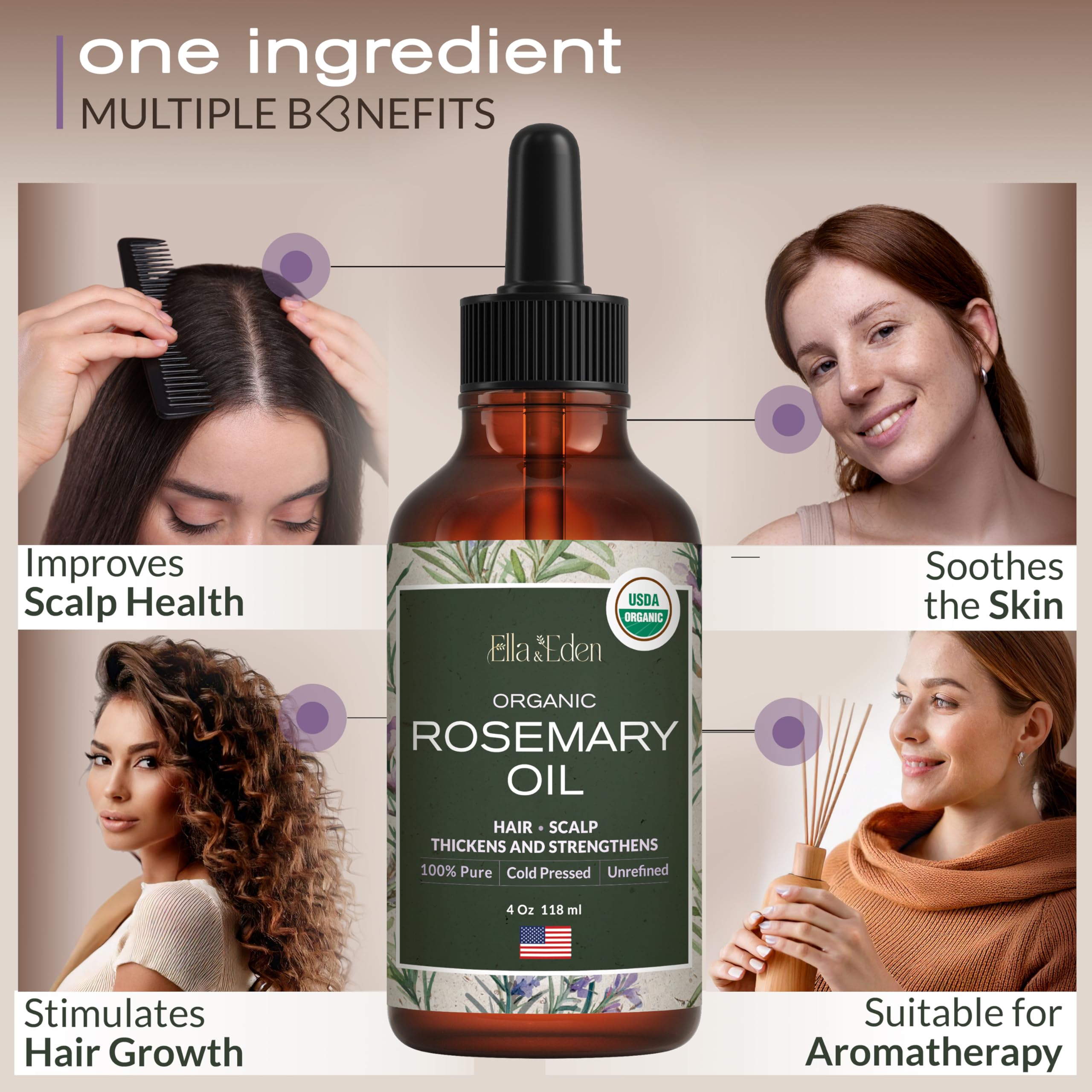 Ella & Eden Organic Rosemary Essential Oil - 4 oz Steam-Distilled, Hexane-Free