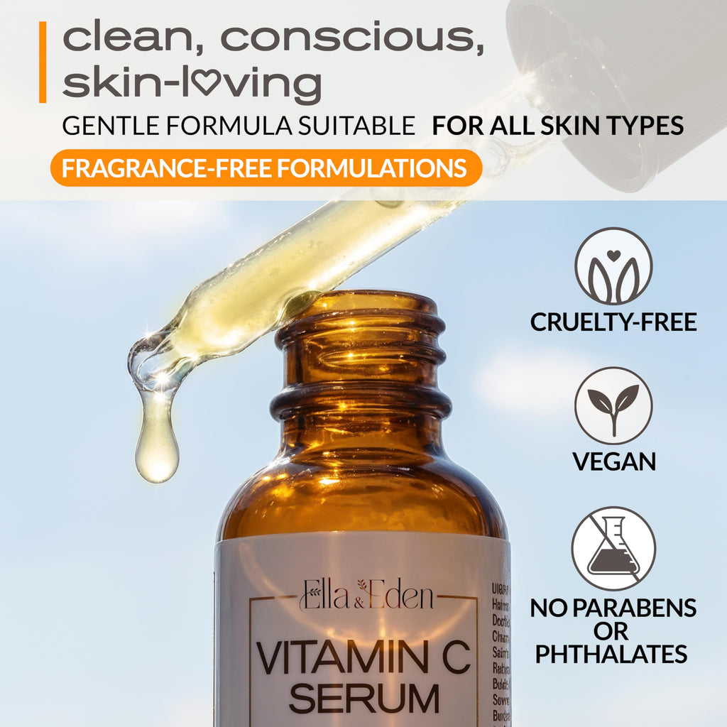 Ella & Eden Vitamin C Serum for Face – Hydrating, Brightening, Fragrance-Free (1 Fl Oz)