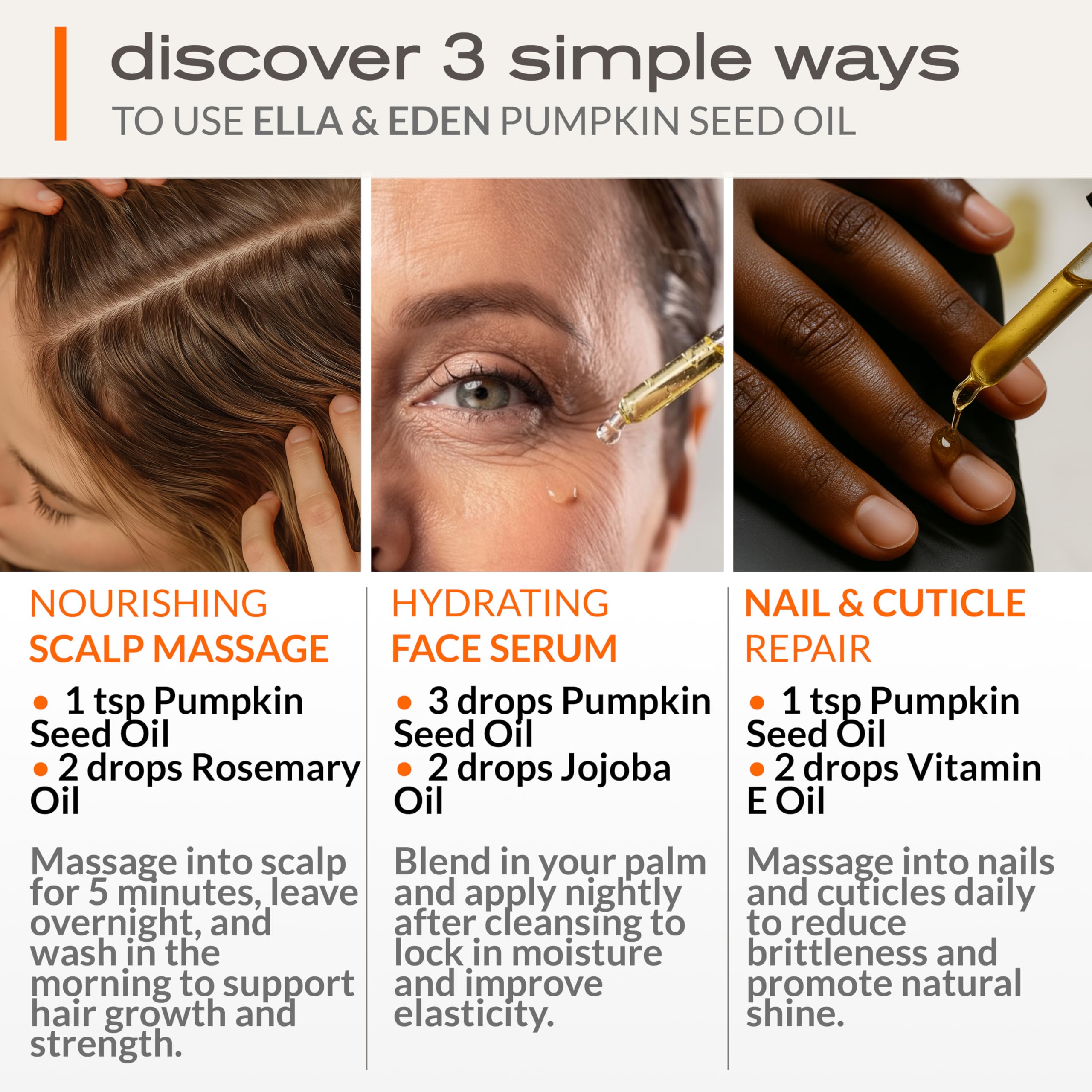 Ella & Eden Organic Pumpkin Seed Oil for Hair Growth – Cold-Pressed, Hexane-Free, 4 Fl Oz