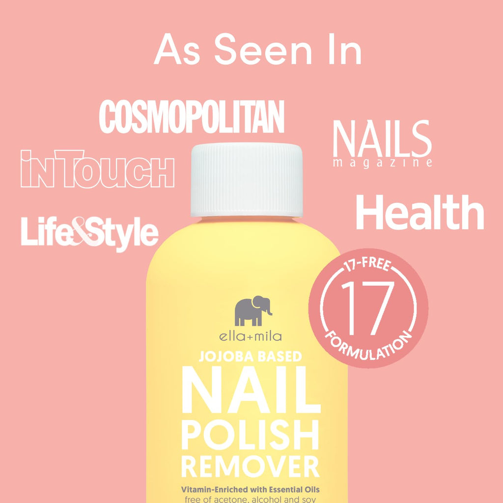 ella+mila Jojoba Nail Polish Remover – Non-Acetone, Non-Toxic, Vegan Formula with Jojoba Oil (4 fl oz)