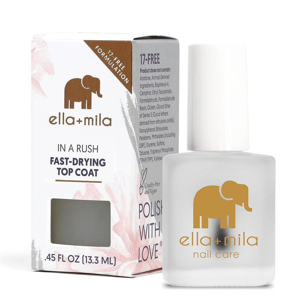 ella+mila In a Rush Fast Dry Top Coat – Quick-Dry Clear Nail Polish with High Gloss Shine (0.45 fl oz)