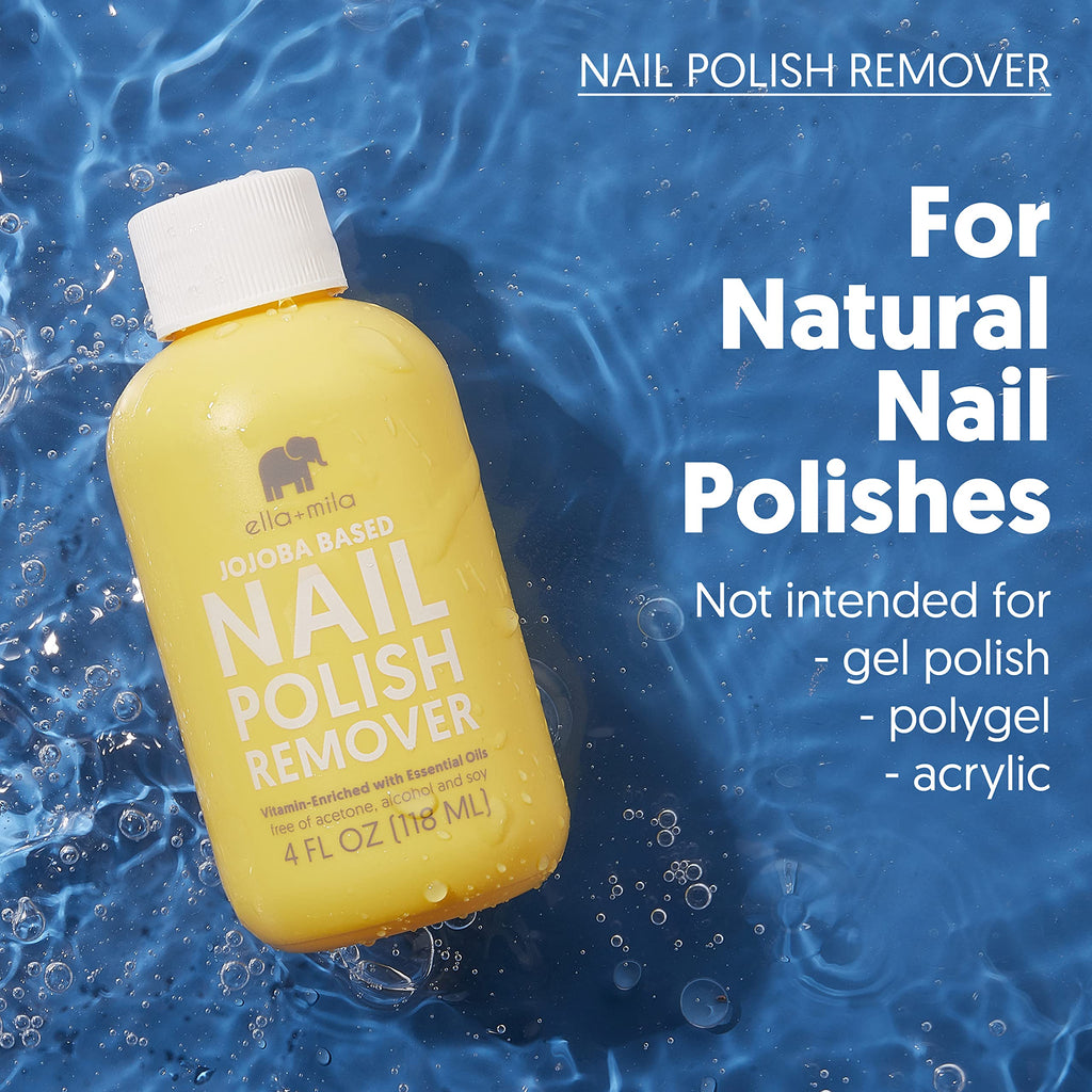 ella+mila Jojoba Nail Polish Remover – Non-Acetone, Non-Toxic, Vegan Formula with Jojoba Oil (4 fl oz)
