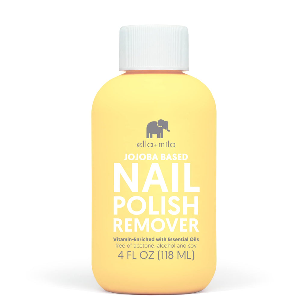 ella+mila Jojoba Nail Polish Remover – Non-Acetone, Non-Toxic, Vegan Formula with Jojoba Oil (4 fl oz)