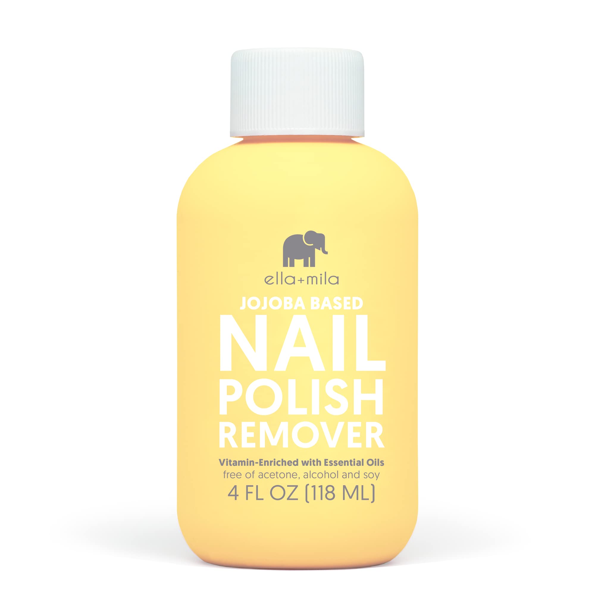 ella+mila Jojoba Nail Polish Remover – Non-Acetone, Non-Toxic, Vegan Formula with Jojoba Oil (4 fl oz)