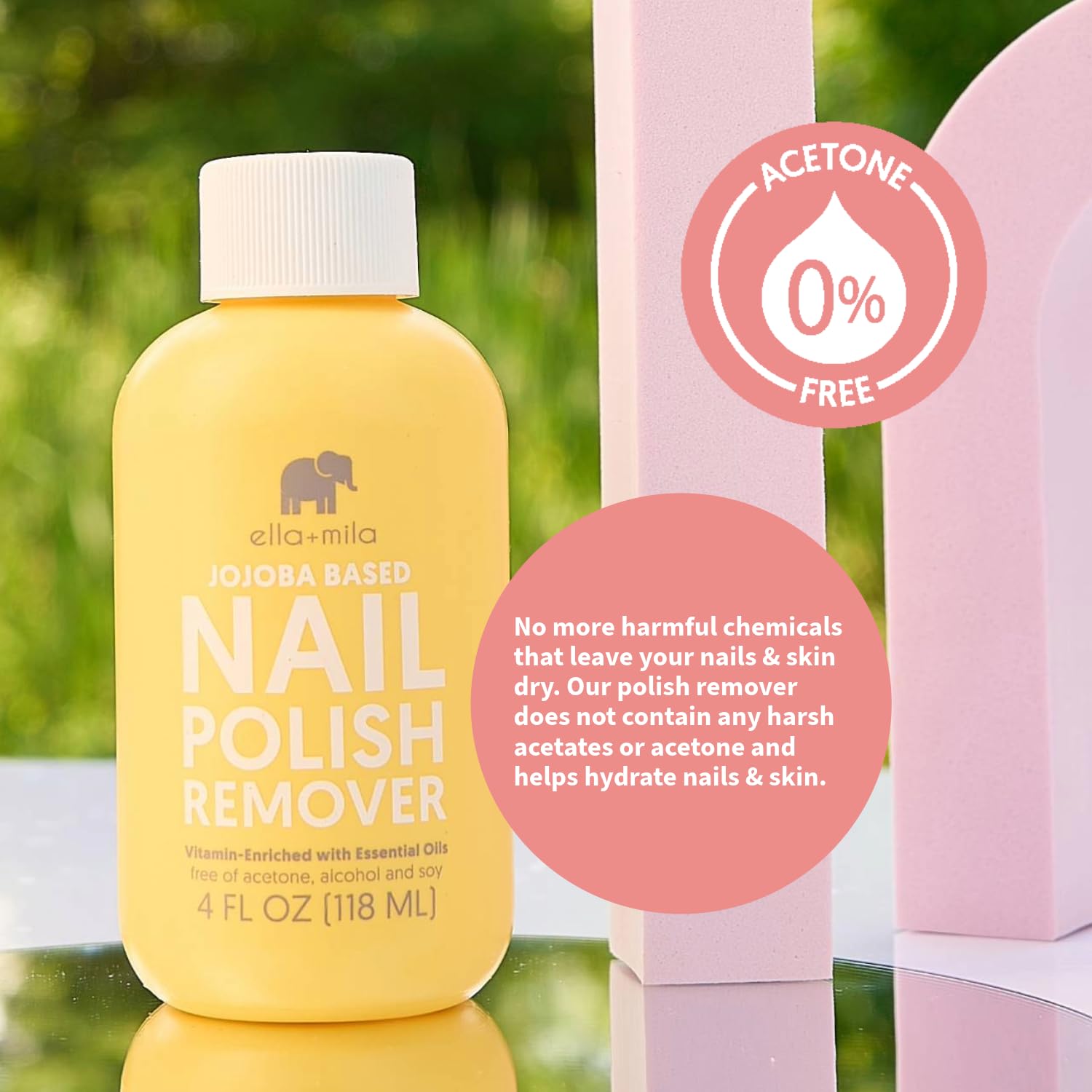 ella+mila Jojoba Nail Polish Remover – Non-Acetone, Non-Toxic, Vegan Formula with Jojoba Oil (4 fl oz)