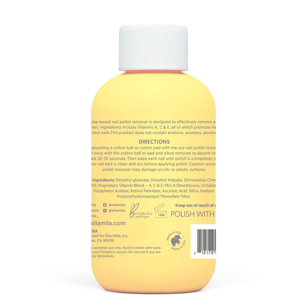 ella+mila Jojoba Nail Polish Remover – Non-Acetone, Non-Toxic, Vegan Formula with Jojoba Oil (4 fl oz)