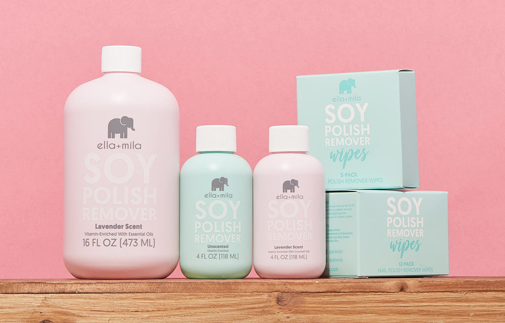 ella+mila Soy Nail Polish Remover – Unscented, Non-Acetone, Non-Toxic for Natural Nails (4 oz) with Vitamins A C & E