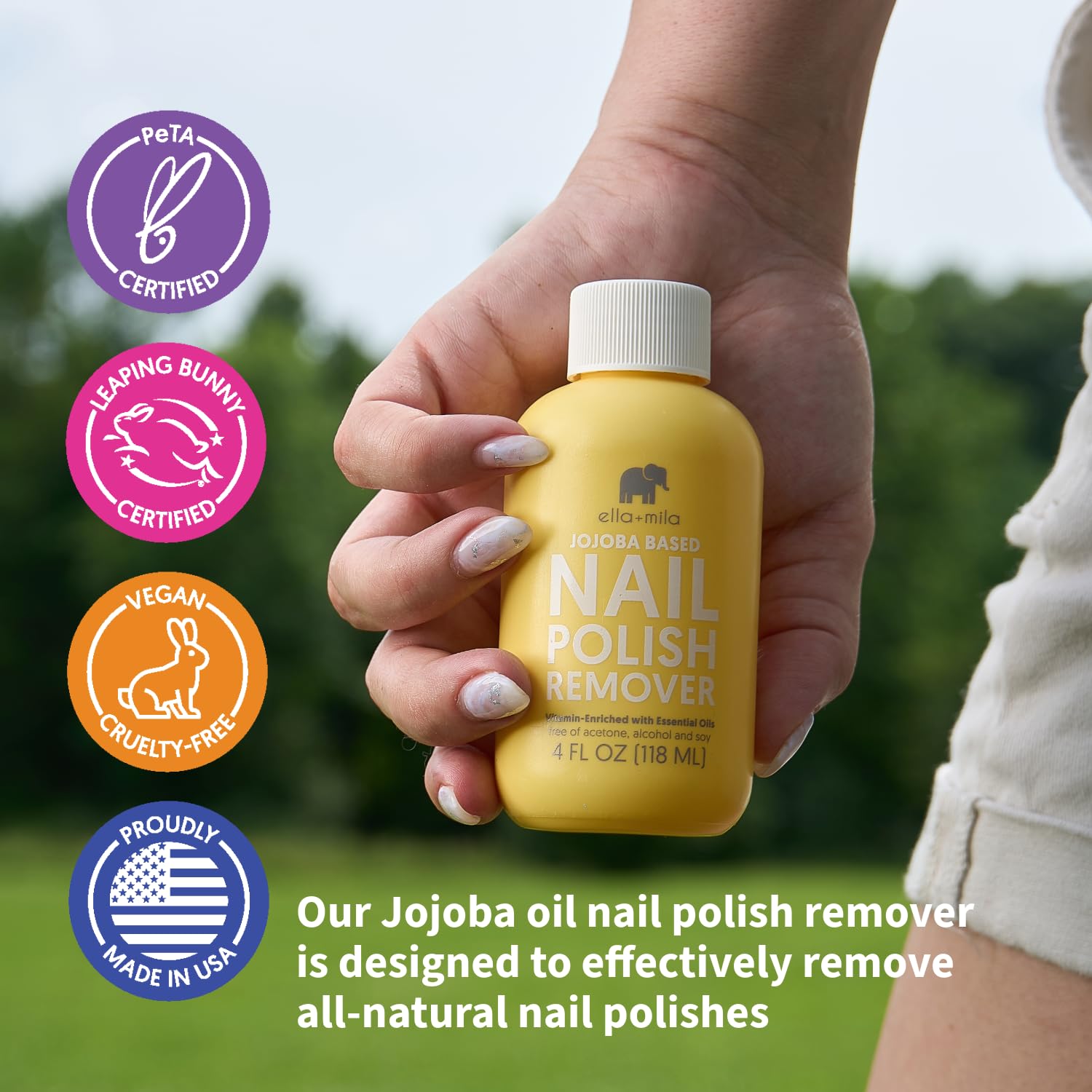 ella+mila Jojoba Nail Polish Remover – Non-Acetone, Non-Toxic, Vegan Formula with Jojoba Oil (4 fl oz)