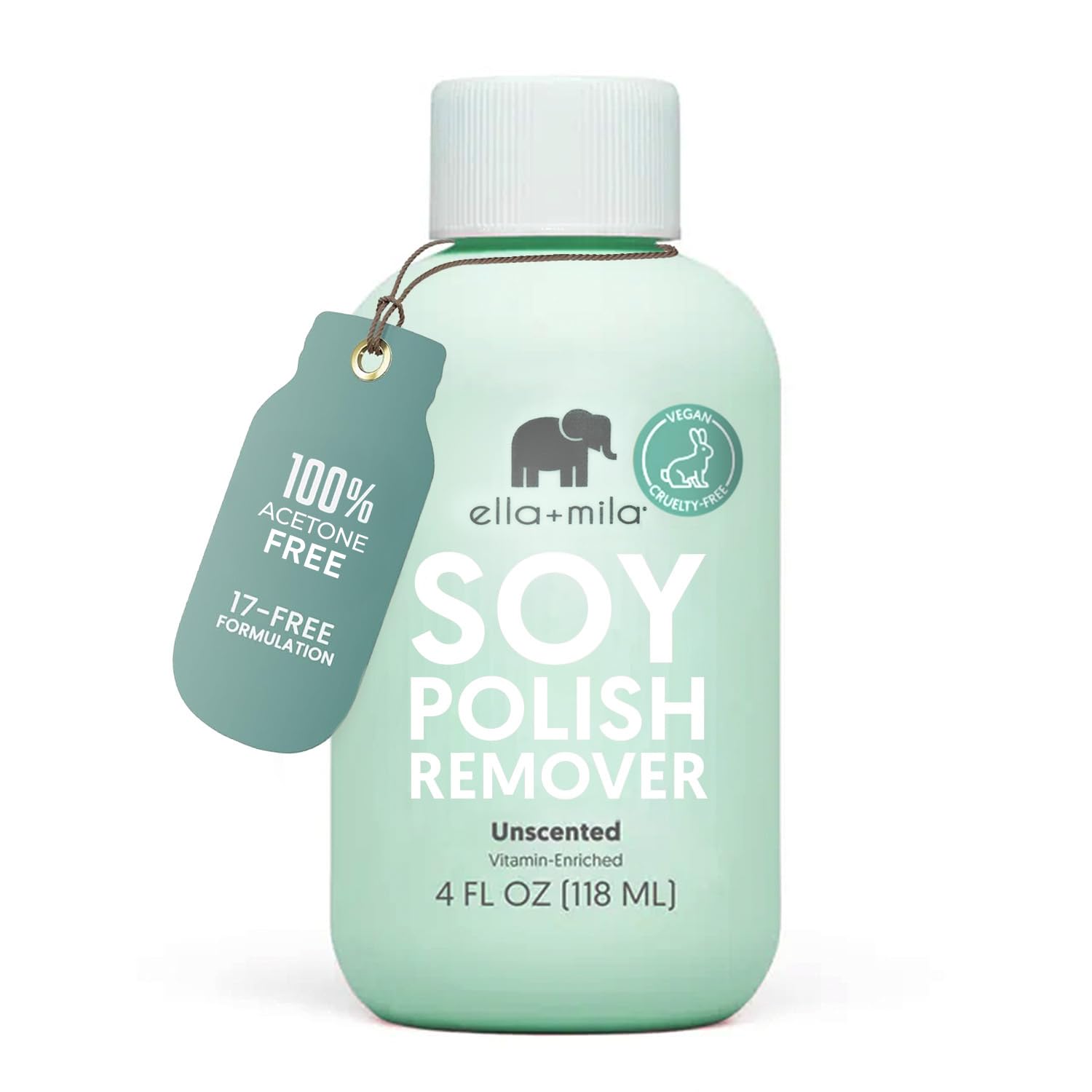 ella+mila Soy Nail Polish Remover – Unscented, Non-Acetone, Non-Toxic for Natural Nails (4 oz) with Vitamins A C & E