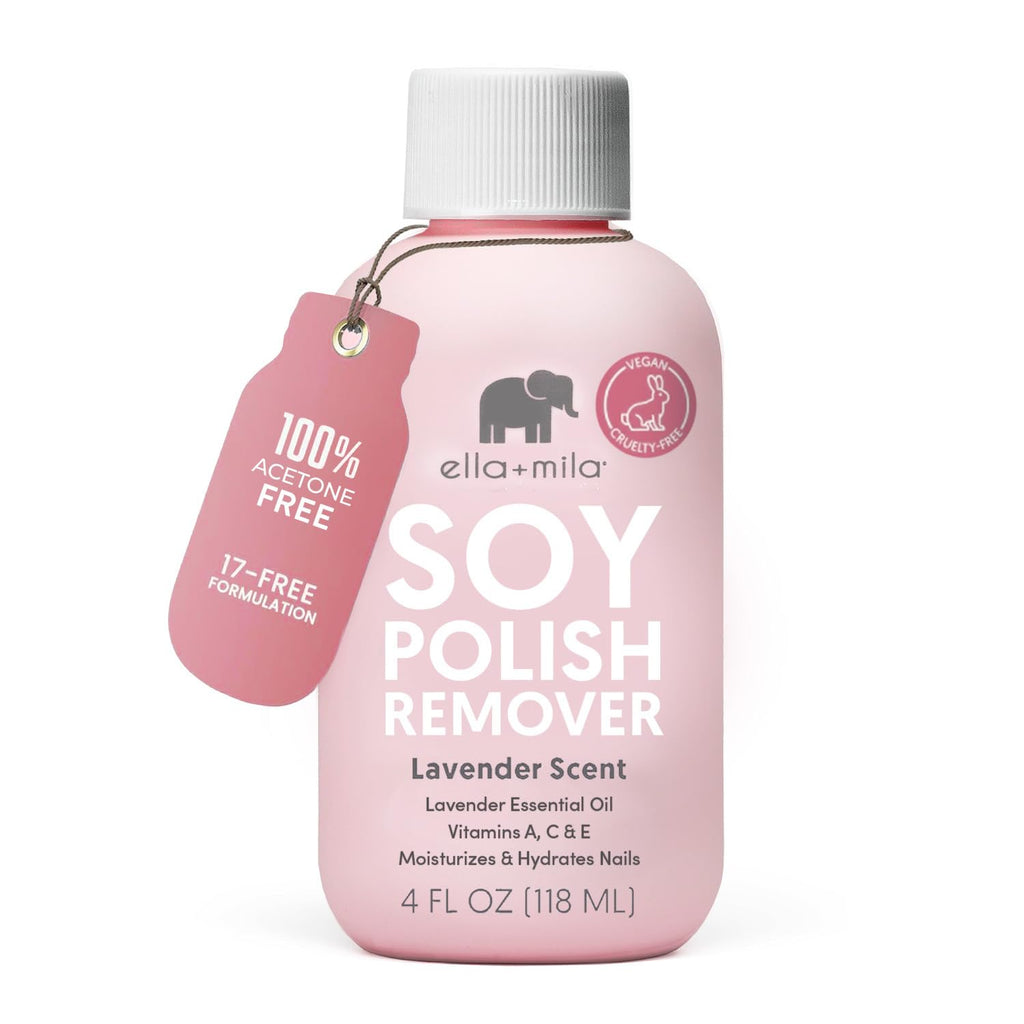 ella+mila Soy Nail Polish Remover – Non-Acetone, Non-Toxic, Lavender Oil & Vitamins A/C/E (4 fl oz)