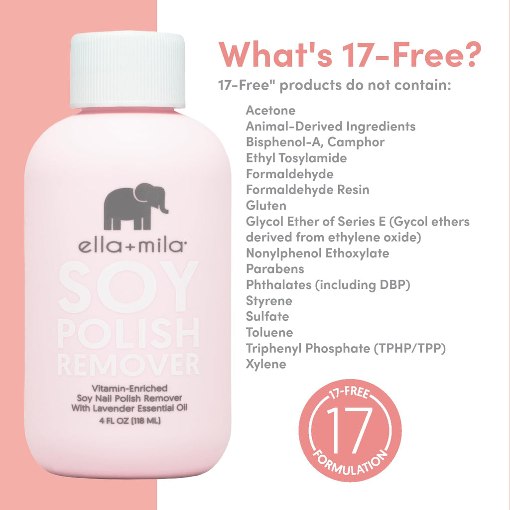 ella+mila Soy Nail Polish Remover – Non-Acetone, Non-Toxic, Lavender Oil & Vitamins A/C/E (4 fl oz)