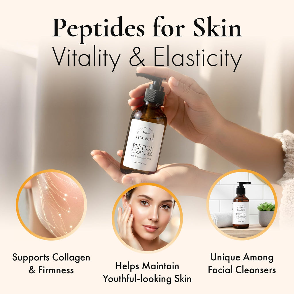 ELLA PURE Peptide Face Wash for Mature Skin – Gentle, pH-Balanced Cleanser with Hemp Seed Oil (4oz)