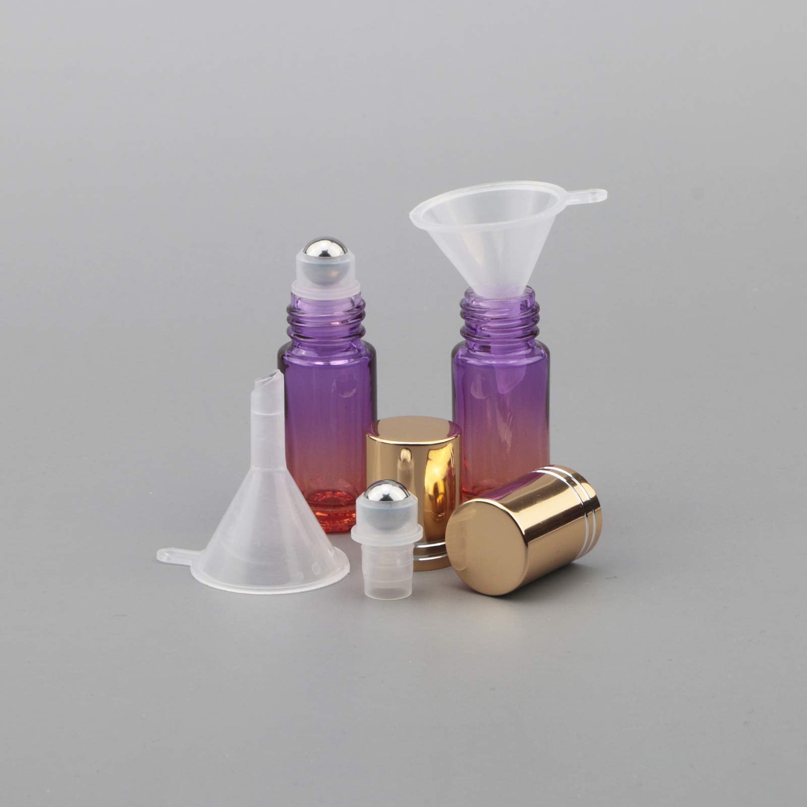 Ellbest 5ml Glass Roller Bottle Set – 17pc with Stainless Steel Rollers & Funnels, Purple-Orange Gradient