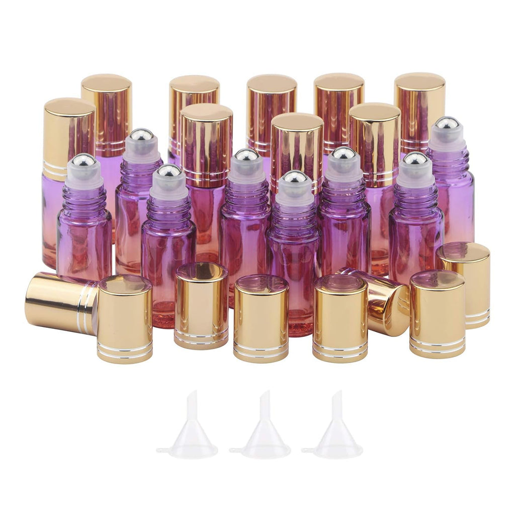 Ellbest 5ml Glass Roller Bottle Set – 17pc with Stainless Steel Rollers & Funnels, Purple-Orange Gradient