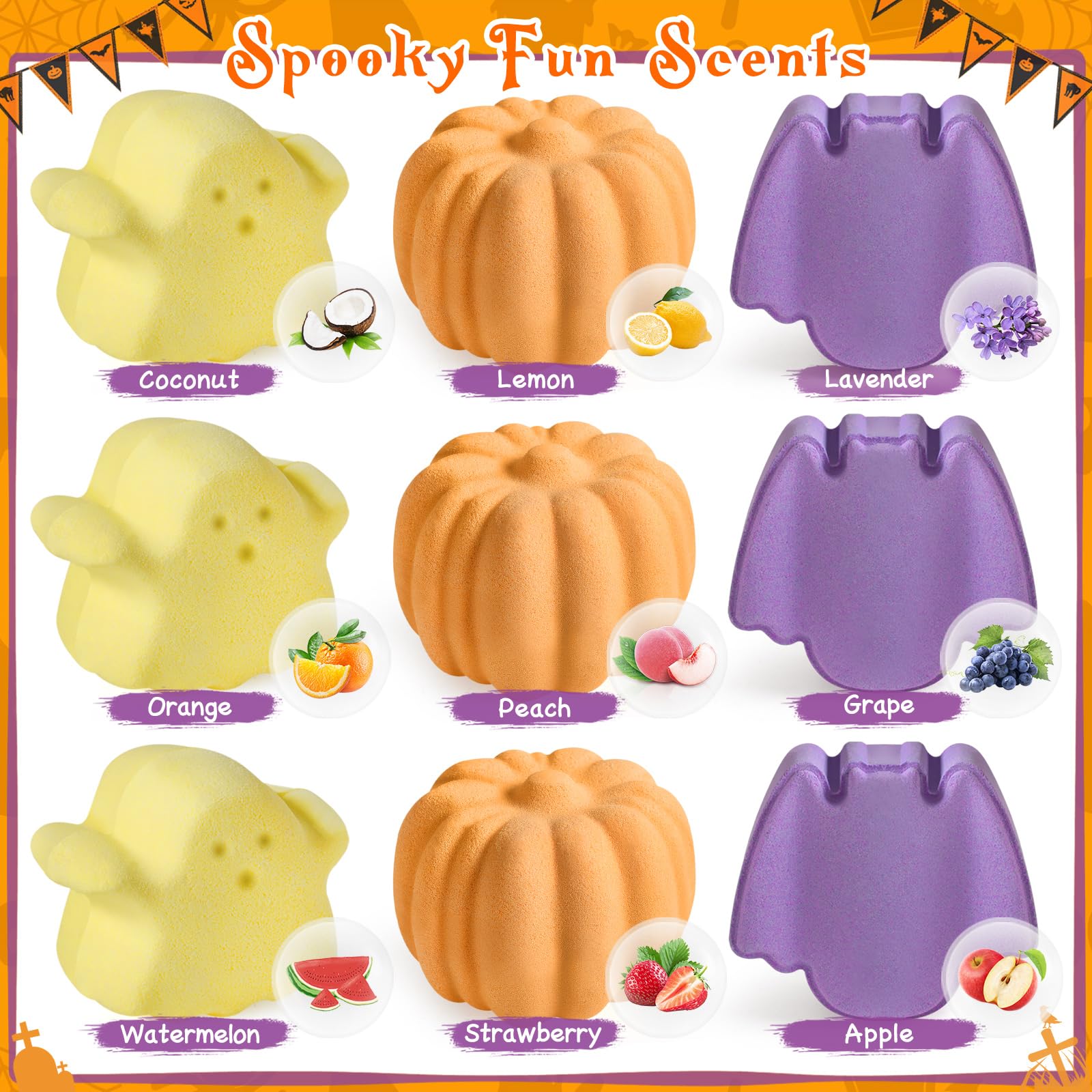 Ellinjan 9-Pack Halloween Bath Bombs with Toys Inside | Safe Kid Bath Fizzies