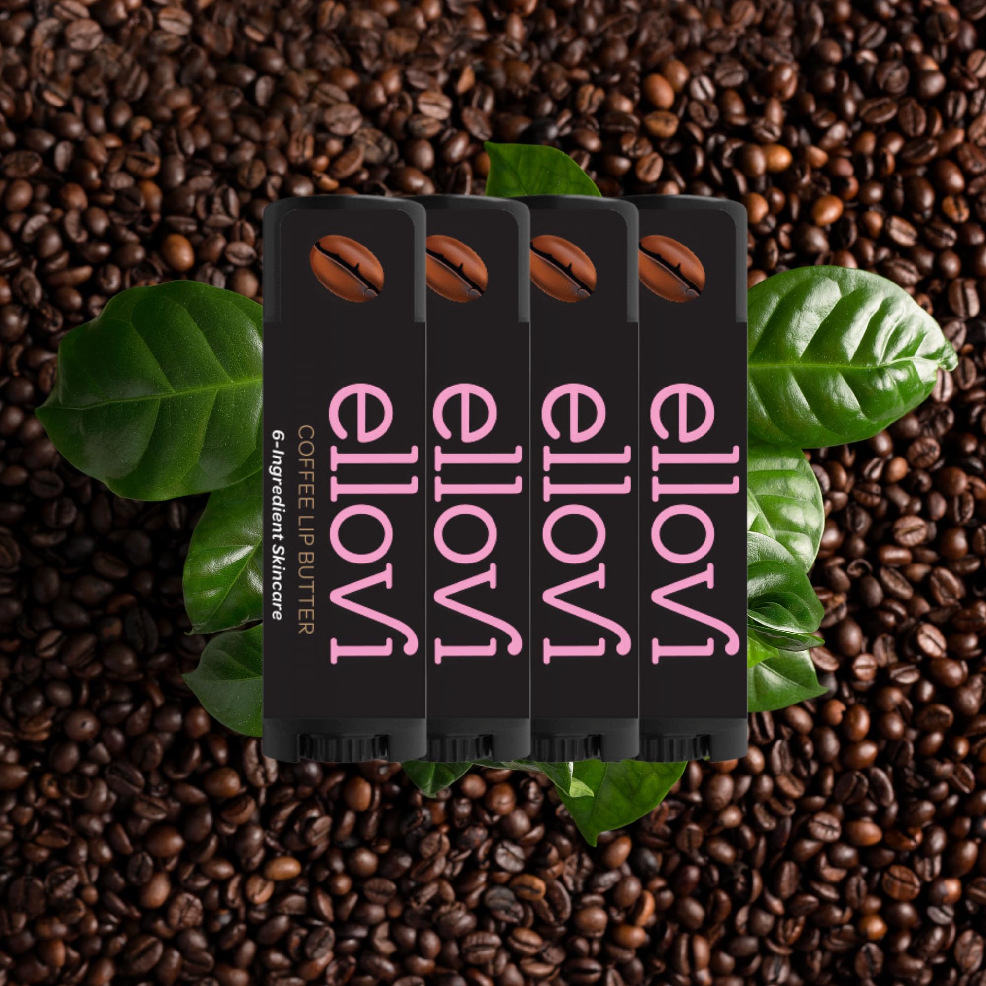 Ellovi Coffee Lip Butter – 4-Pack All-Natural Lip Balm with 6 Vegan Ingredients