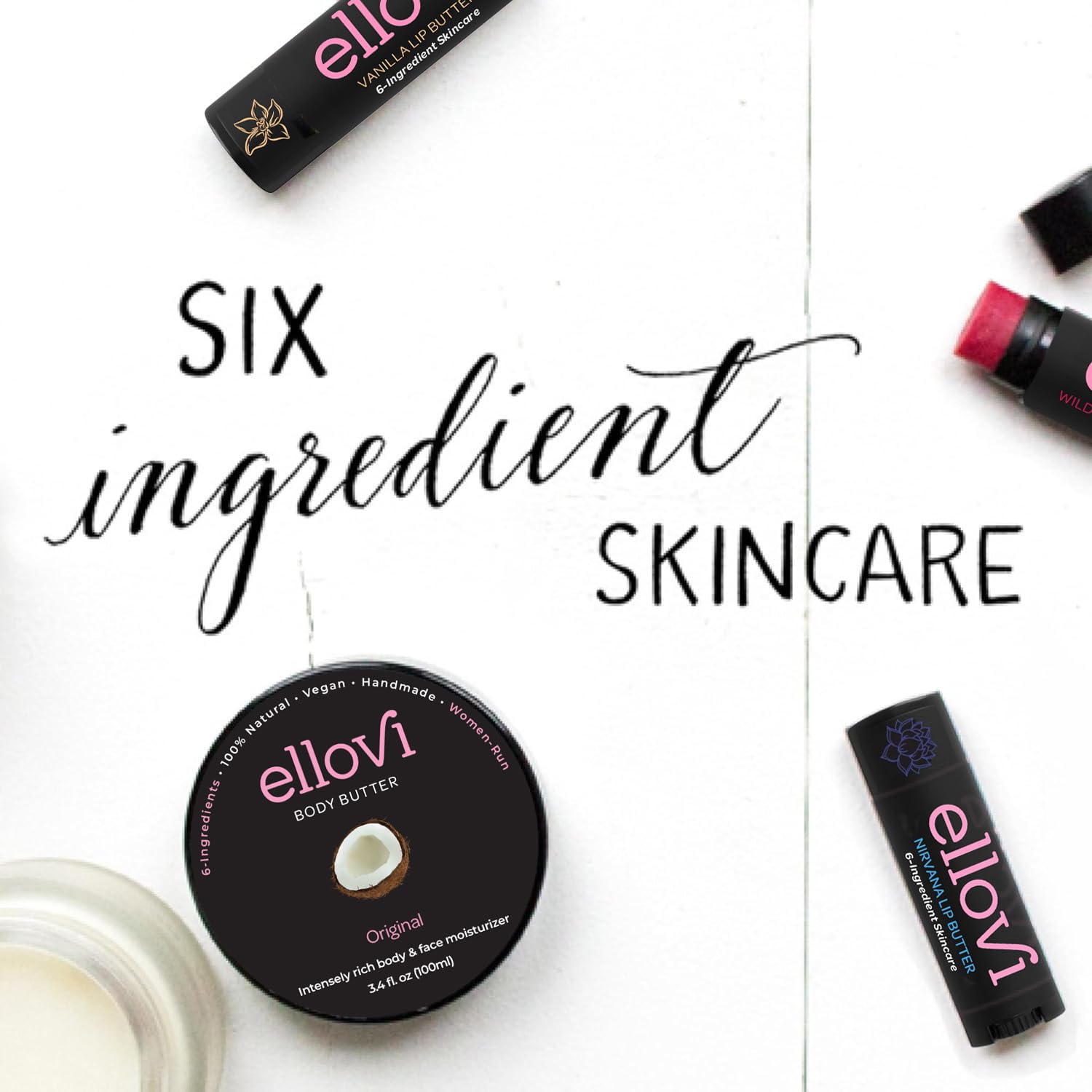Ellovi Nirvana Lip Butter 3-Pack – Pure 6-Ingredient Vegan Lip Care