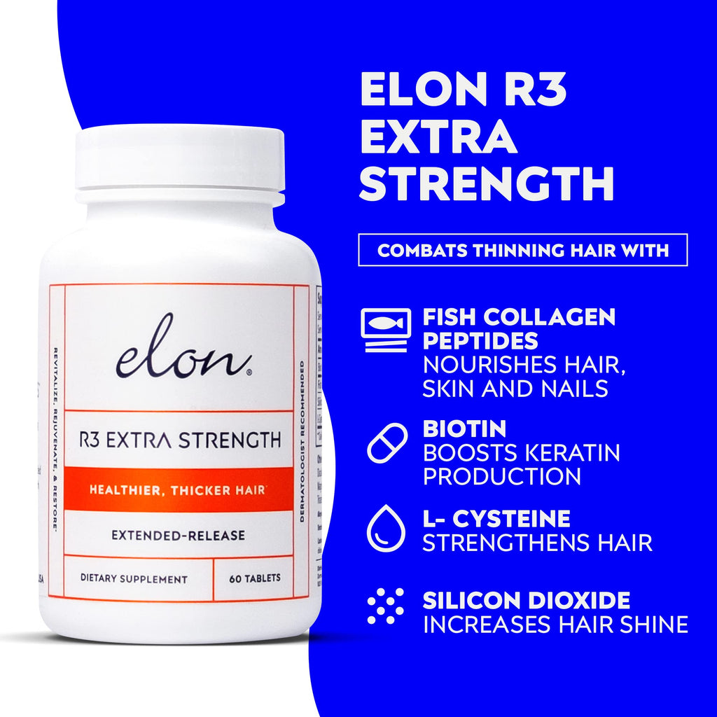 Elon Complete Care Kit for Thinning Hair – Shampoo, Conditioner & R3 Supplement (No Sulfates, Parabens, or Phthalates)