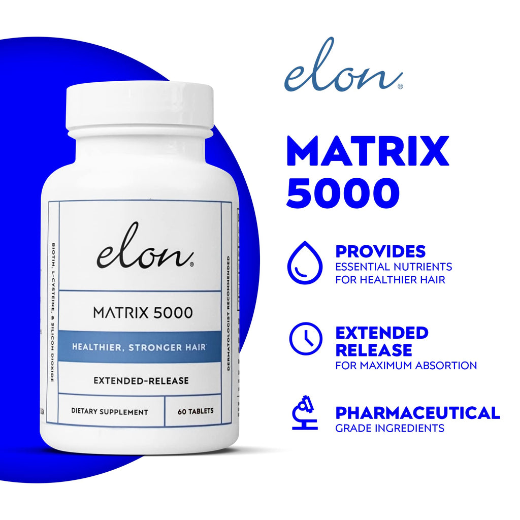 Elon Matrix 5000 Biotin 5000mcg – Extended-Release Hair & Nails Vitamins (60 Day Supply)