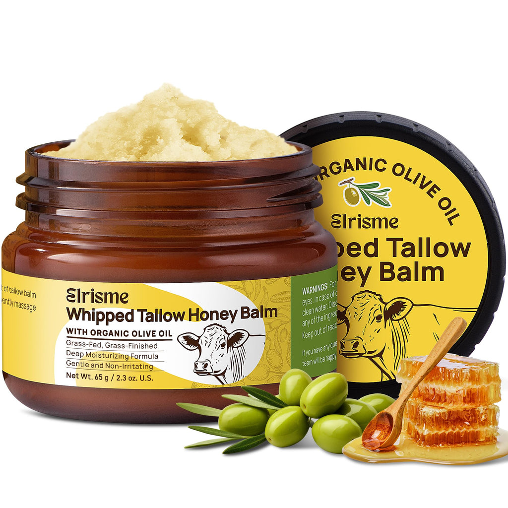 Elrisme Face Tallow and Honey Balm – Deep Moisturizing Whipped Cream for Dry Skin (2.3 oz)