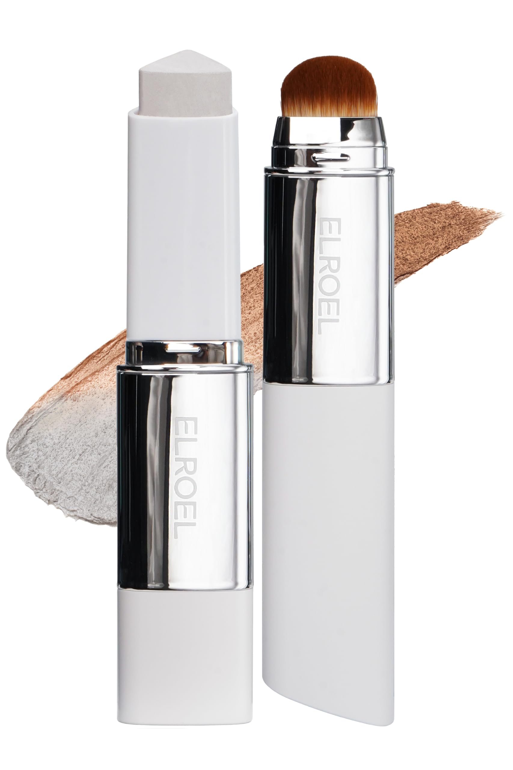 ELROEL Blanc Cover Stick V White – Korean Color-Changing Foundation with Volufiline (204 Tan) | Dual-Ended, Dewy Base Makeup