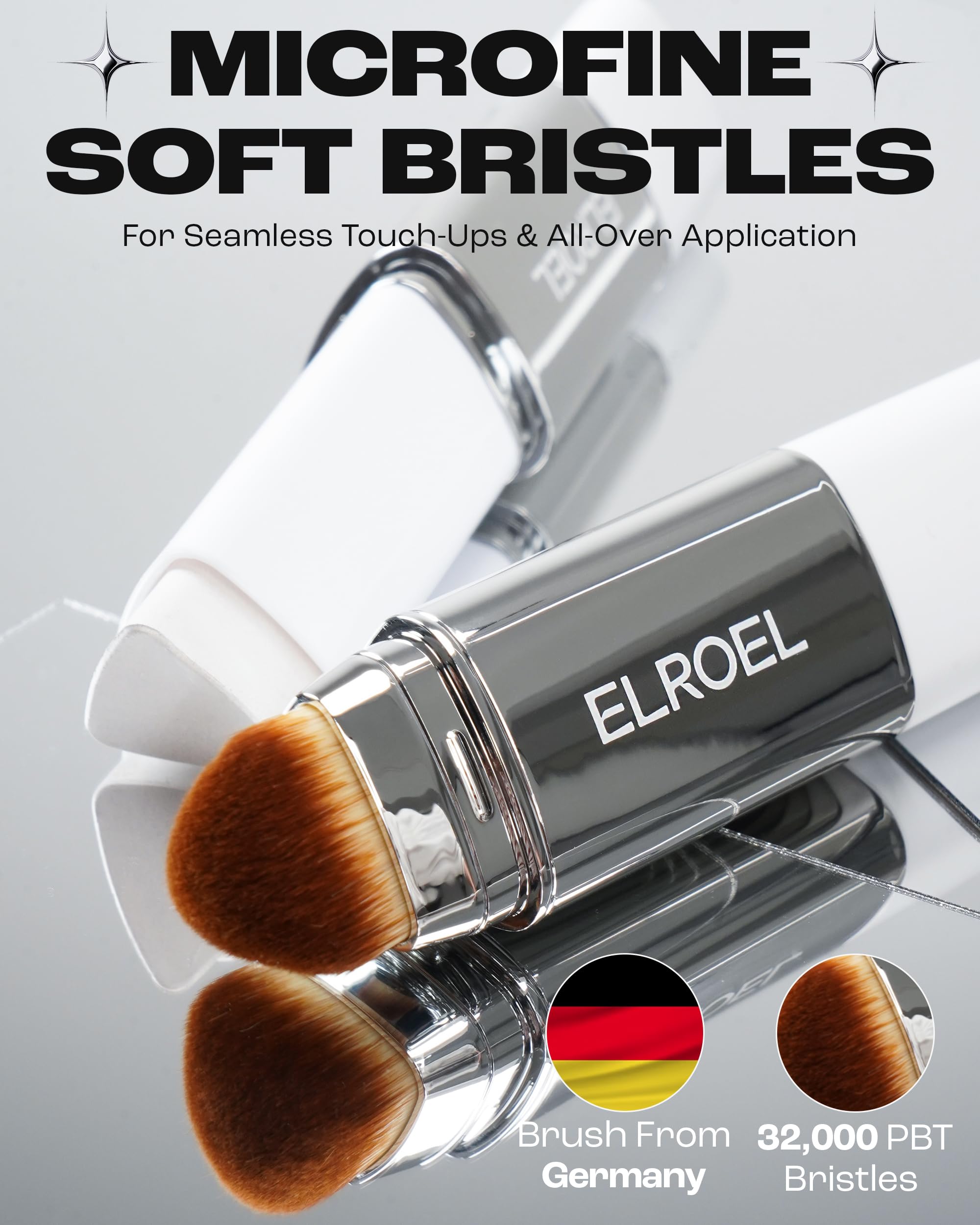 ELROEL Blanc Cover Stick V White - Color-Changing Foundation with Volufiline | Dewy Coverage, Medium to Full, Dual-Ended Brush