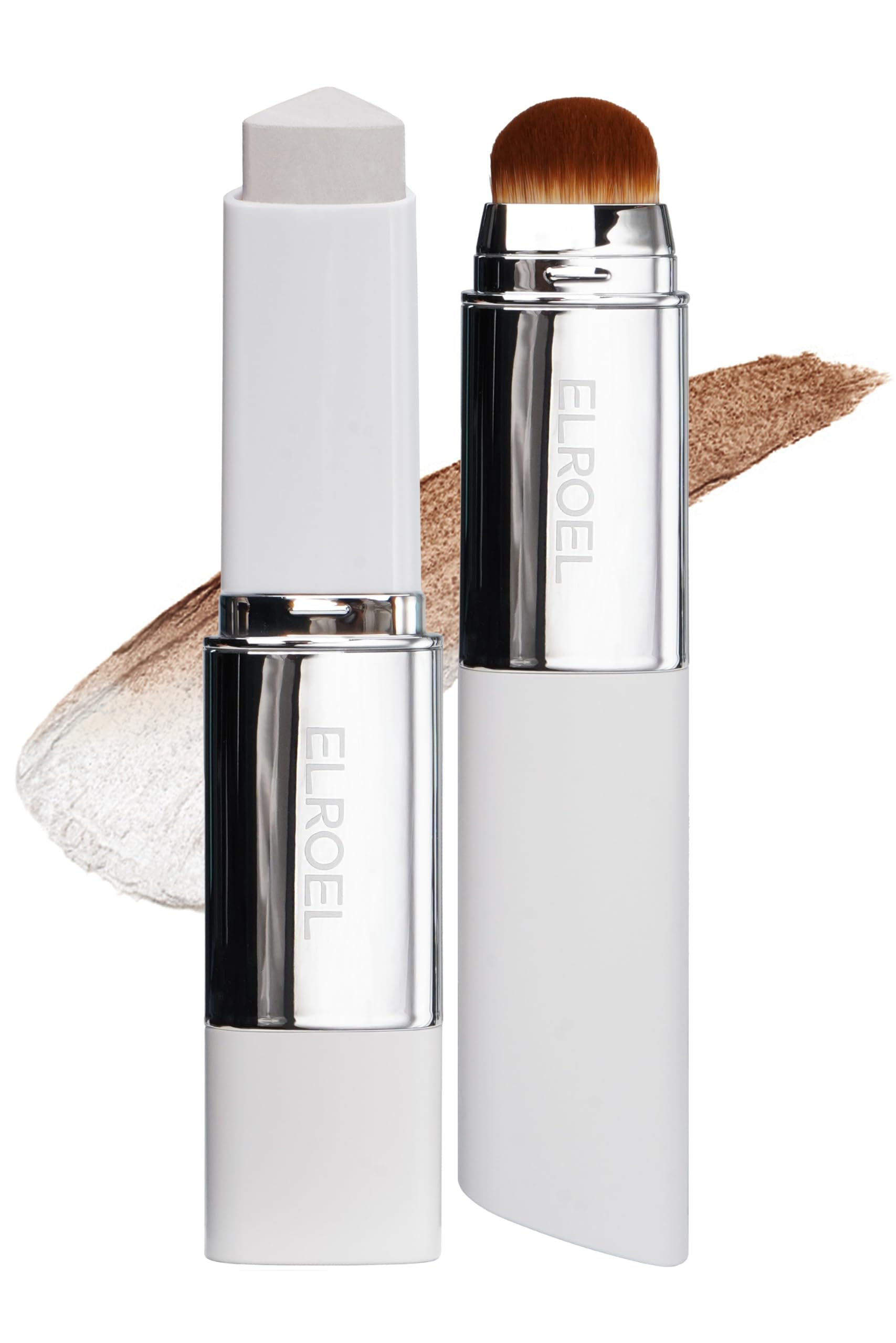 ELROEL Blanc Cover Stick V White - Color-Changing Foundation with Volufiline | Dewy Coverage, Medium to Full, Dual-Ended Brush