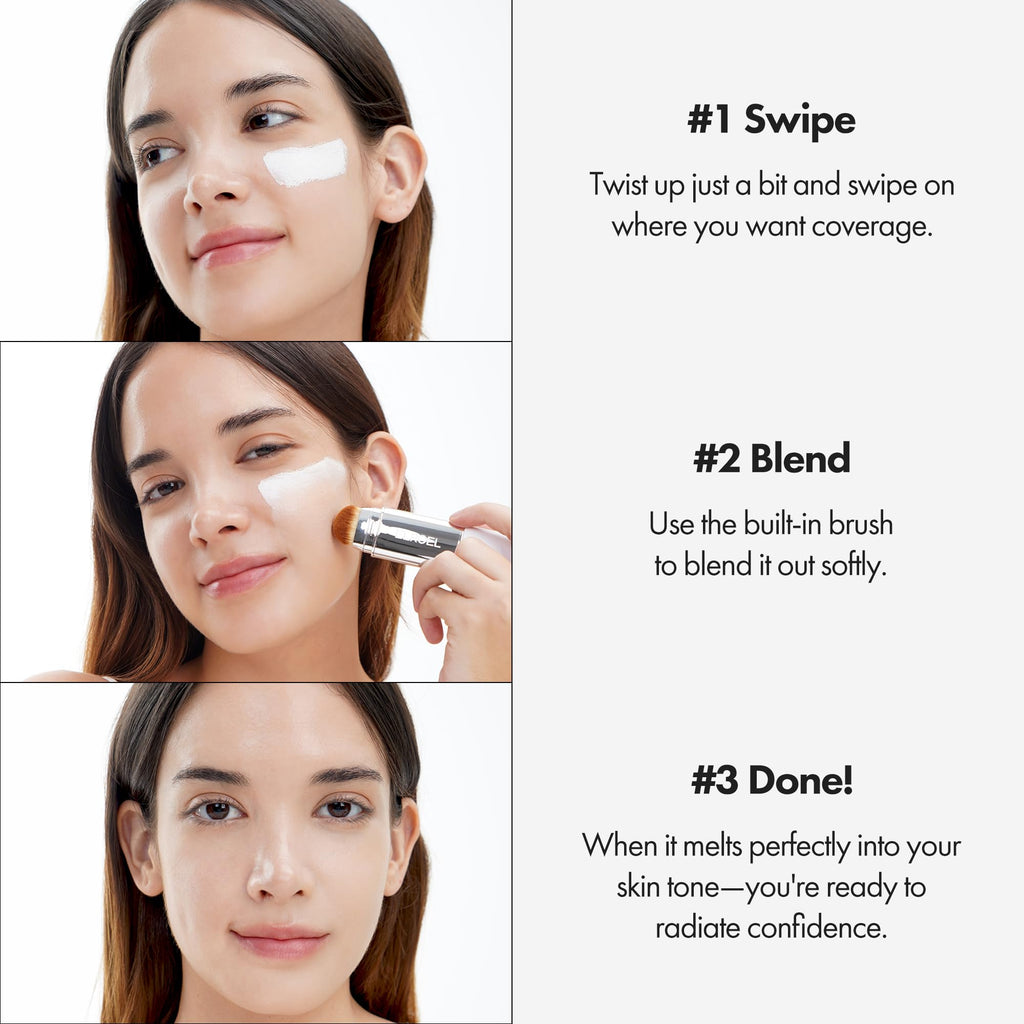 ELROEL Blanc Cover Stick V White – Korean Color-Changing Foundation with Volufiline (204 Tan) | Dual-Ended, Dewy Base Makeup