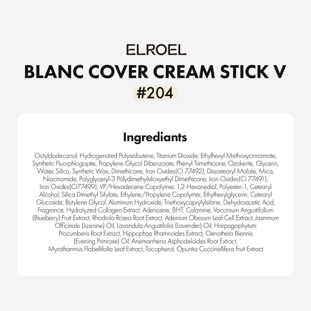 ELROEL Blanc Cover Stick V White – Korean Color-Changing Foundation with Volufiline (204 Tan) | Dual-Ended, Dewy Base Makeup