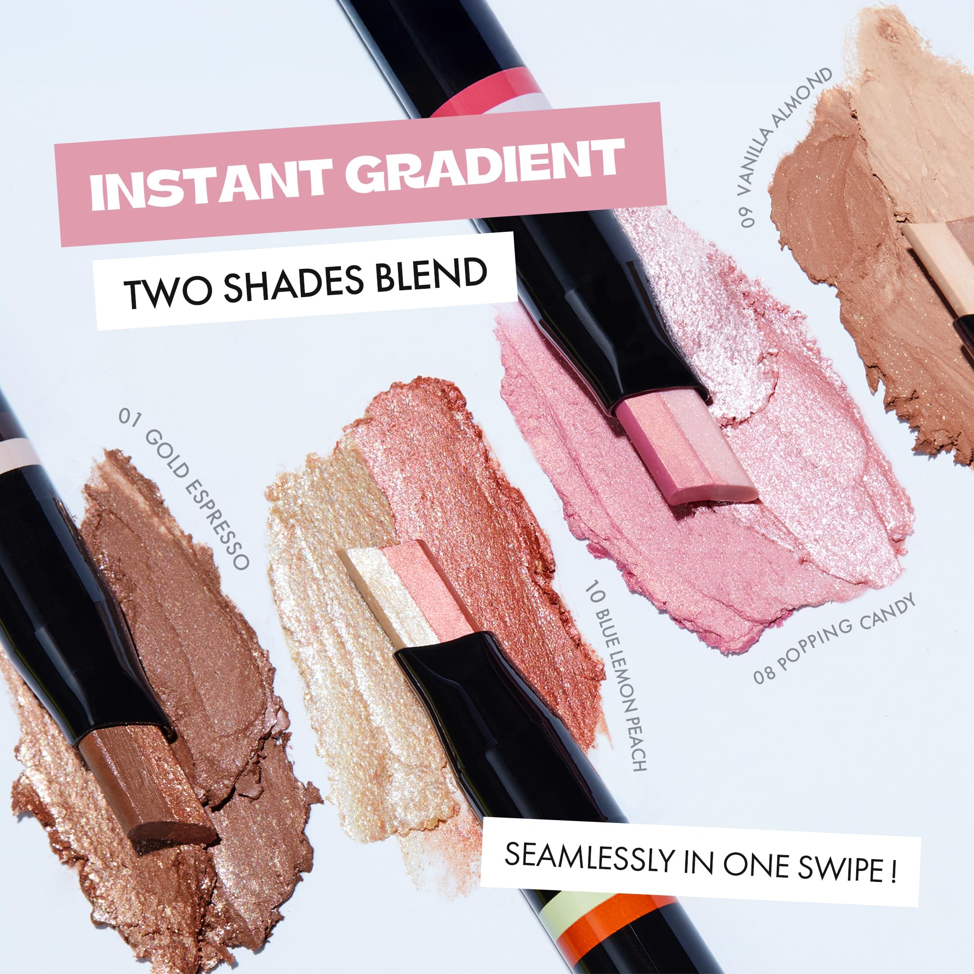 ELROEL Blanc Double Shadow Stick - 48HR Dual-Tone Eye Shadow Pencil in Popping-Candy