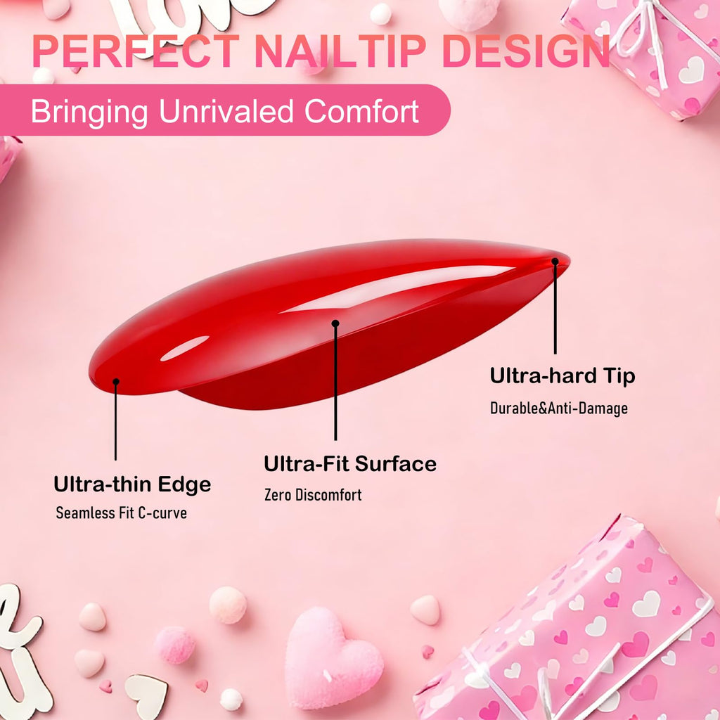 ELSAGIRL Red Cat Eye Press-On Nails – 5 Colors (Jelly Pink & Ruby Red), 160 PCS, 16 Sizes