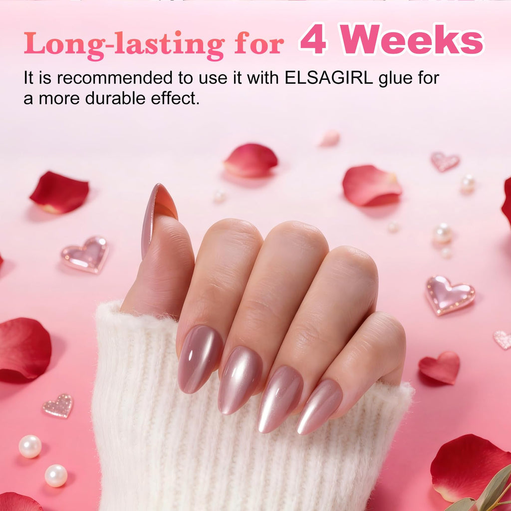 ELSAGIRL Red Cat Eye Press-On Nails – 5 Colors (Jelly Pink & Ruby Red), 160 PCS, 16 Sizes
