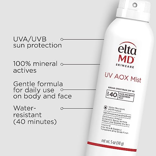 EltaMD UV AOX Mist Mineral Sunscreen Spray SPF 40 – Face & Body (Pack of 2)