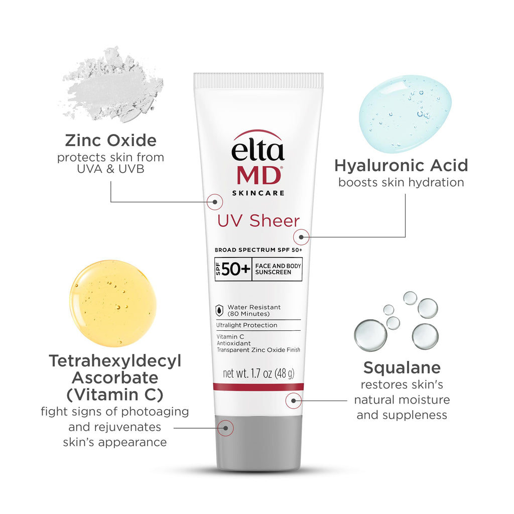 EltaMD UV Sheer SPF 50+ Face & Body Sunscreen – Oil-Free, No White Cast (1.7 oz)