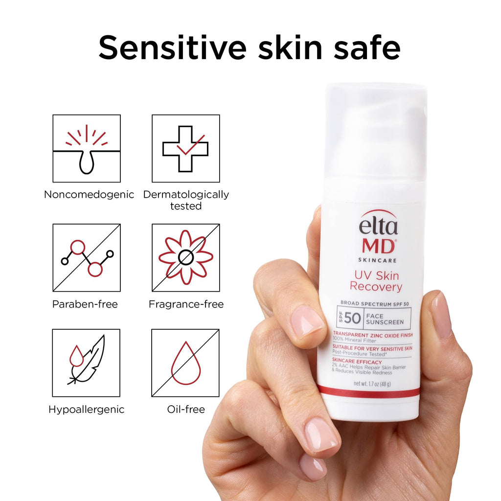 EltaMD UV Skin Recovery SPF 50 – All Mineral Zinc Oxide Sunscreen for Sensitive Skin
