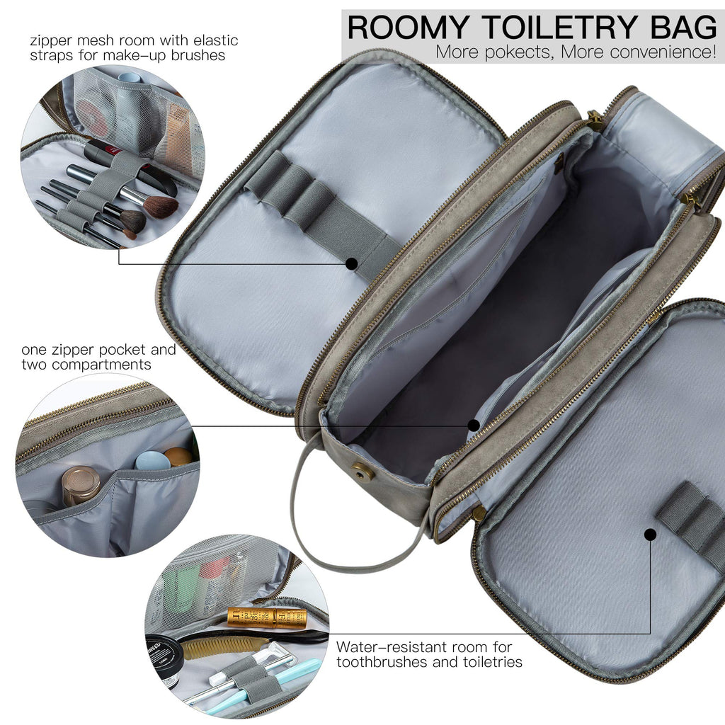 Elviros Toiletry Bag for Men – Large Travel Dopp Kit, Water-Resistant PU Leather Organizer