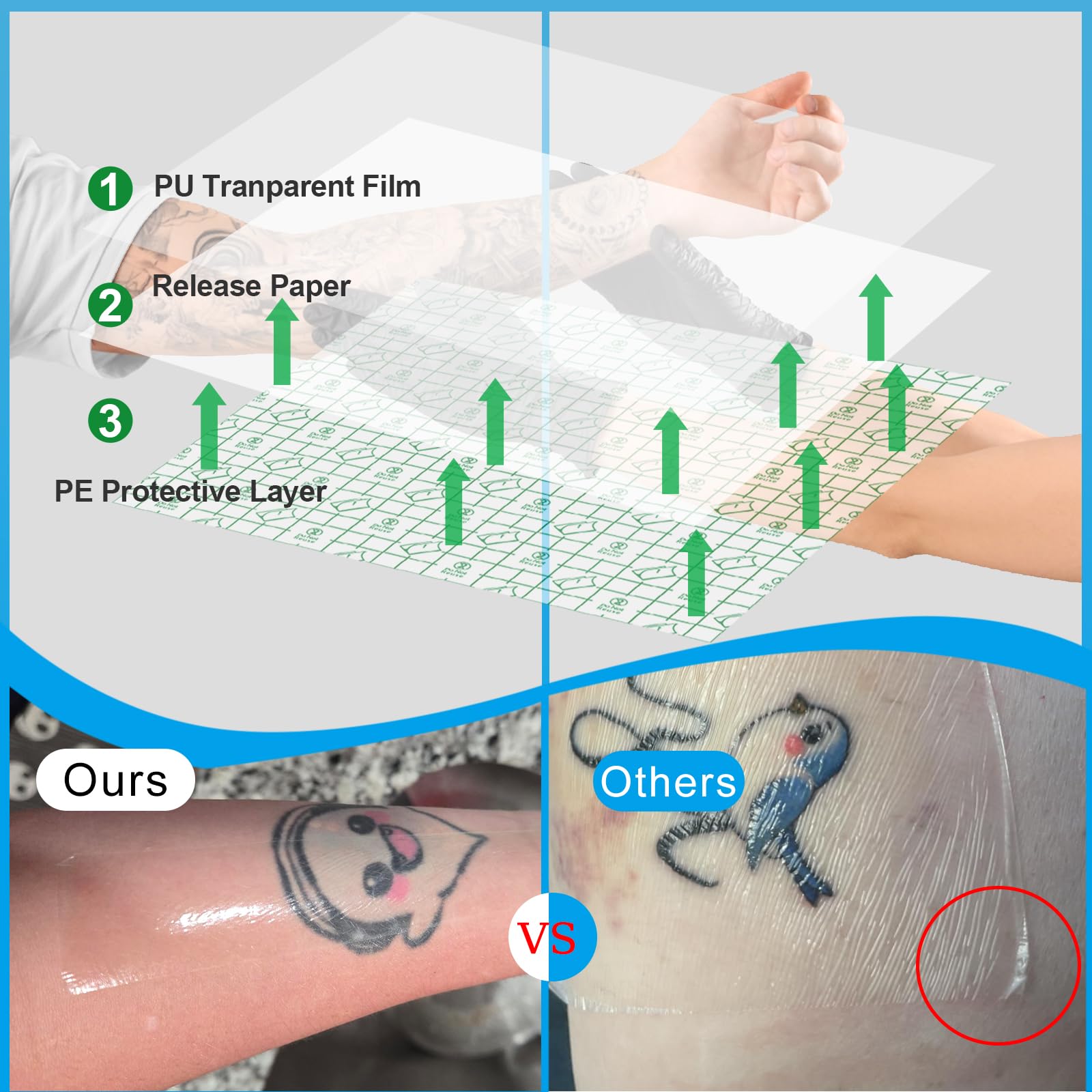 Emalla 9 Rolls Second Skin Tattoo Cover – Waterproof Breathable Aftercare Patch (2-inch, 4-inch, 6-inch x 2.2 yd)