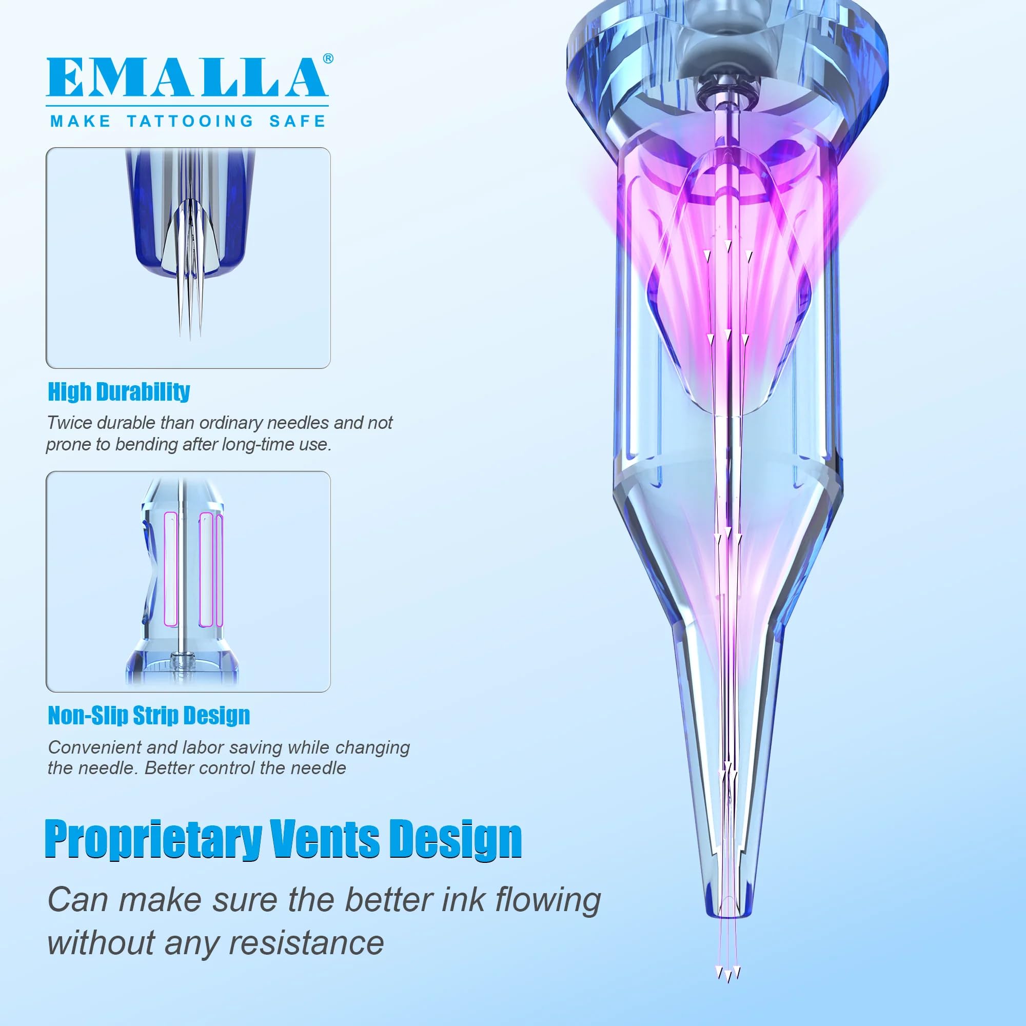 Emalla Eliot Tattoo Cartridges – 20Pcs Mixed for Precise Lining & Shading