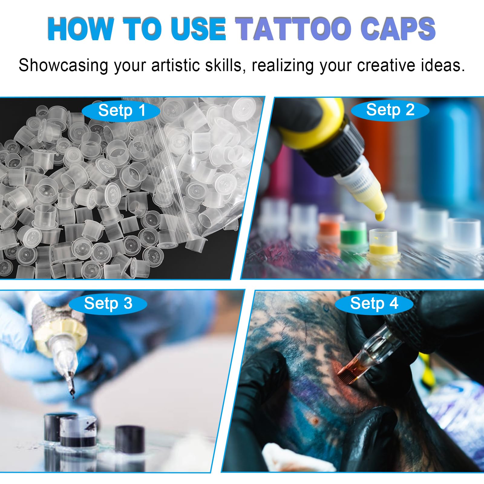 Emalla Tattoo Ink Caps - 1000pcs 11mm Disposable Cups for Tattoo Ink